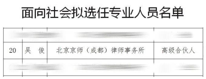祝贺!| 我所吴俊律师入选成都市第三方监督评估机制专业人员!